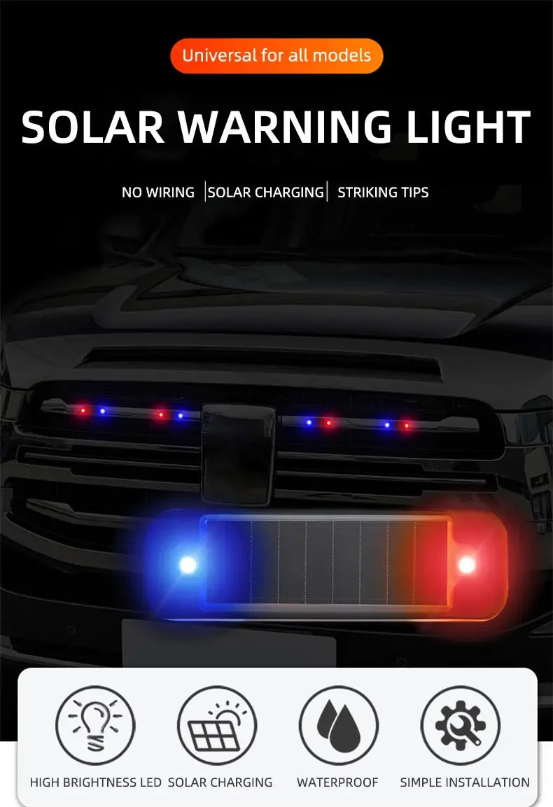 Car solar charging, grille light, night riding, anti rear end collision, motorcycle, electric vehicle, universal flashing warnin