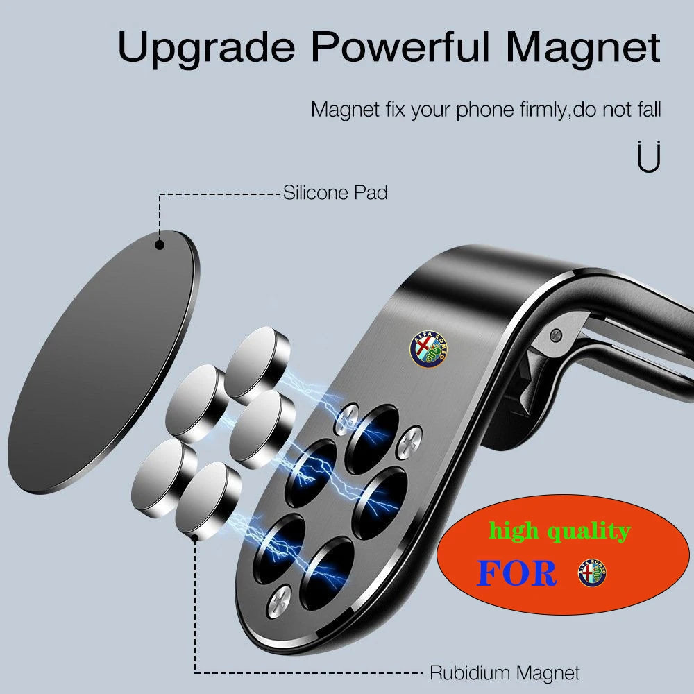 Magnetic Car Phone Holder Air Vent Clip Mount GPS Support  For Alfa Romeo Giulia Stelvio Giulietta Spider GT 4C 8C Mito Brera