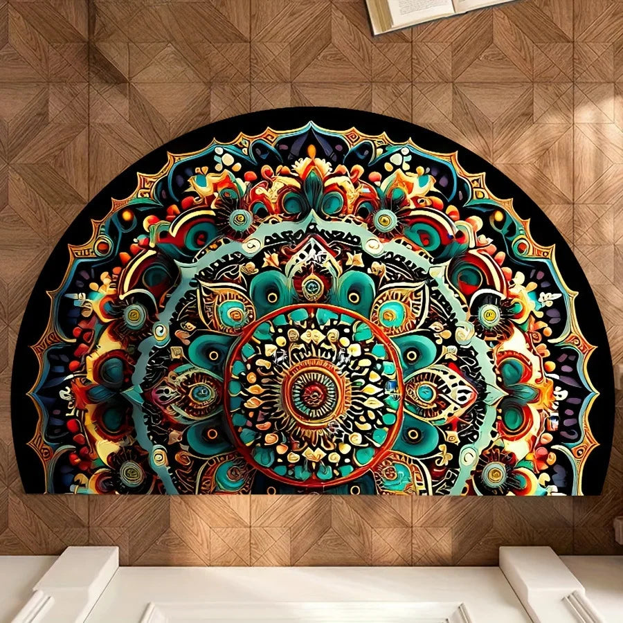 VIKAMA Flower Floor Mats Half Circle Printed Floor Mats Entryway Floor Mats Bathroom Door Mats Dirty Resistant Floor Mats