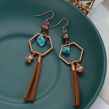 Bohemian Brown Geometric Fringe Earrings for Women Vintage Hollow Flower Beads Tassel Earrings Girls Party Jewelry Gifts