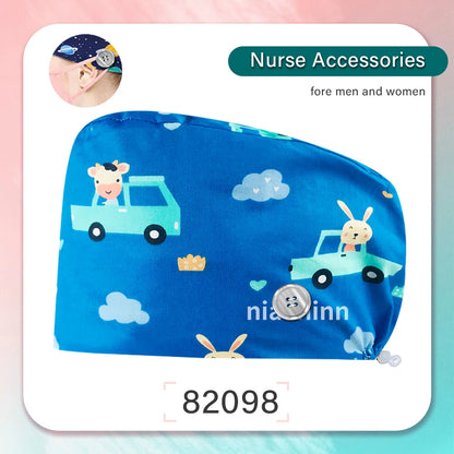 Cartoon Printed Operating Room Doctor Work Scrub Hat Pharmacy Dentistry Clinic Surgical Cap Adjustable Medical Nurse Accessories