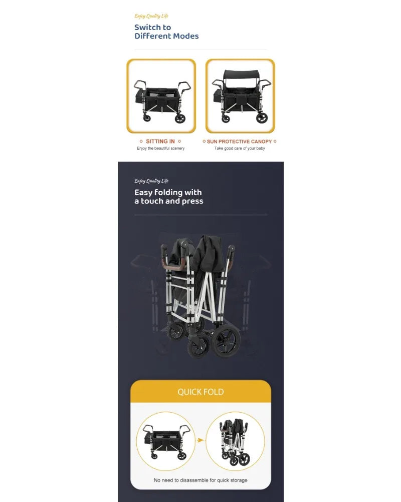 Push Pull Double Stroller Wagon 4&2 Seater Featuring 5 Point Harnesses Kids Wagon Stroller
