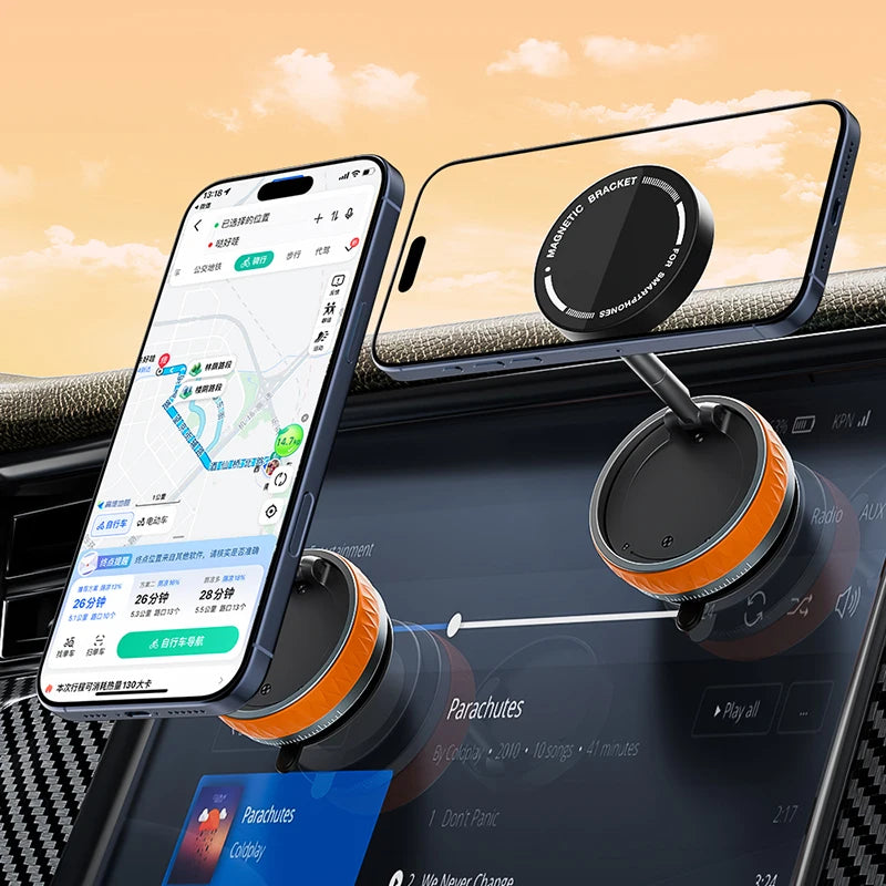 Vacuum Suction Magnetic Car Mount Strong Suction Stand Phone Holder Foldable Design 360° Rotation Adjustable Car Phone Bracket