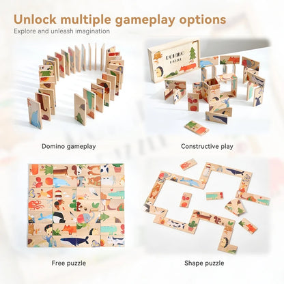 The Baby Montessori Domino Puzzle Toy Features Cartoon Patterned Dominoes With Smooth Edges That Are Super Fun For Babies