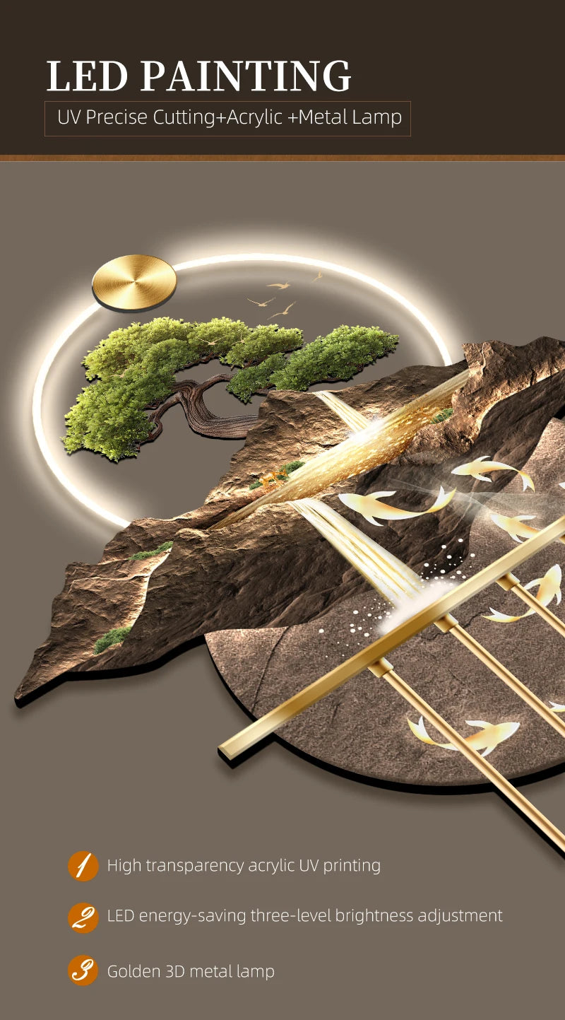 Entrance Decoration Pendant Lamps Luxury Abstract Plant Corridor Hanging Painting TV Background Wall Painting With  Light Lustre