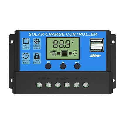 10/20/30/40/50/60/100A Solar Charge and Discharge Controller LCD Display Dual USB Auto Solar Cell Panel Charger Regulator