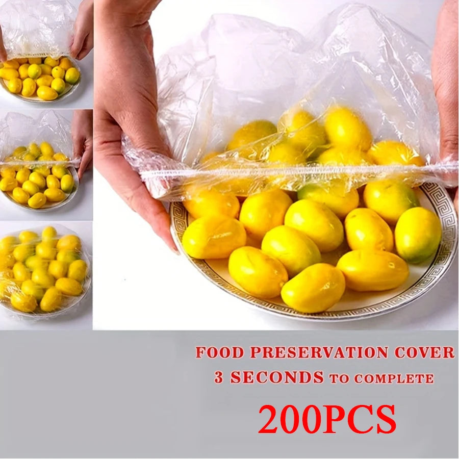 100pcs Disposable Fresh-keeping Cover, Plastic Food Storage Covers, Reusable Bowl Covers Stretch Lids, Elastic Cover Bag