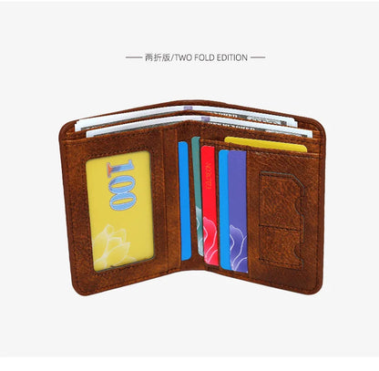 Men's Wallets RFID Blocking Genuine Leather Trifold Business Short Purse Wallet for Men with ID Window and Credit Card Holder