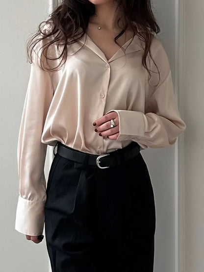 Office Wear Women Shirts Satin Blouse Luxury Pink Long Sleeve Formal Shirts Female Button Silk Tops For Women Elegant All-Match