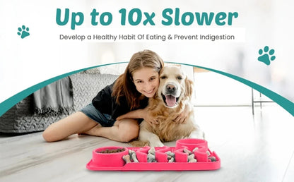 Slow Feeder Mat for Pets - Non-Toxic Silicone (Turquoise) Upgraded Anxiety and Boredom Relief Tool with Aluminum Bowl,17x11x2 in