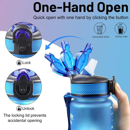 1L Water Bottle With Straw 32oz Water Bottle With Time Marker Motivational Tritan, Bpa Free Leak Proof Water Cup with Brush