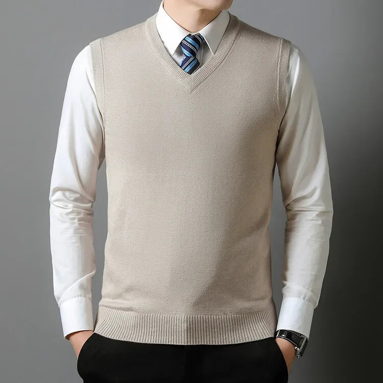 2025 New Men's Autumn High-end Sweater Vest V-neck Warm Knit Sleeveness Tank  Mens Clothes Pullover Tops
