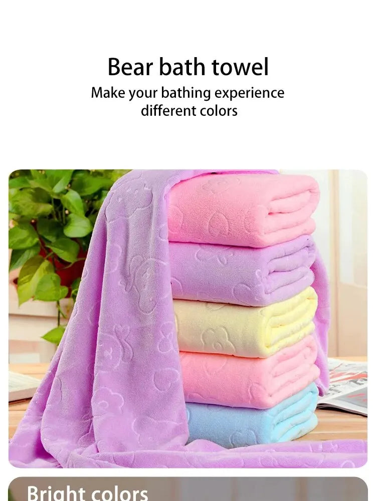 1pc Cute Bear Textured Lightweight Shower Towel, Super Fine Microfiber Absorbent Bath Towel, Beach Essentials, Bathroom Supplies