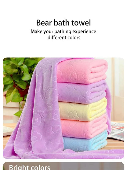 1pc Cute Bear Textured Lightweight Shower Towel, Super Fine Microfiber Absorbent Bath Towel, Beach Essentials, Bathroom Supplies