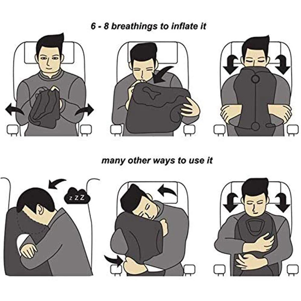 Inflatable Travel Pillow Portable Headrest Sleeping Bag Cushion Chin Neck Support for Outdoor Airplane Train Office and Home Use