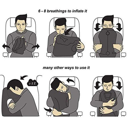 Inflatable Travel Pillow Portable Headrest Sleeping Bag Cushion Chin Neck Support for Outdoor Airplane Train Office and Home Use