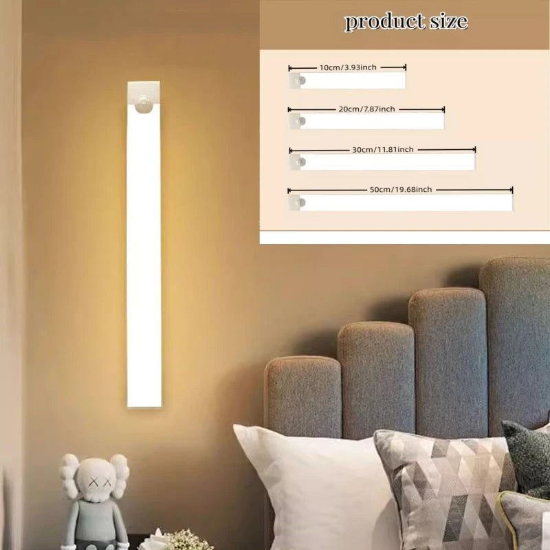 Smart Motion Sensor LED Night Light Rechargeable Human Body Infrared Sensing Cabinet Lamp for Kitchen Hallway Bath Room