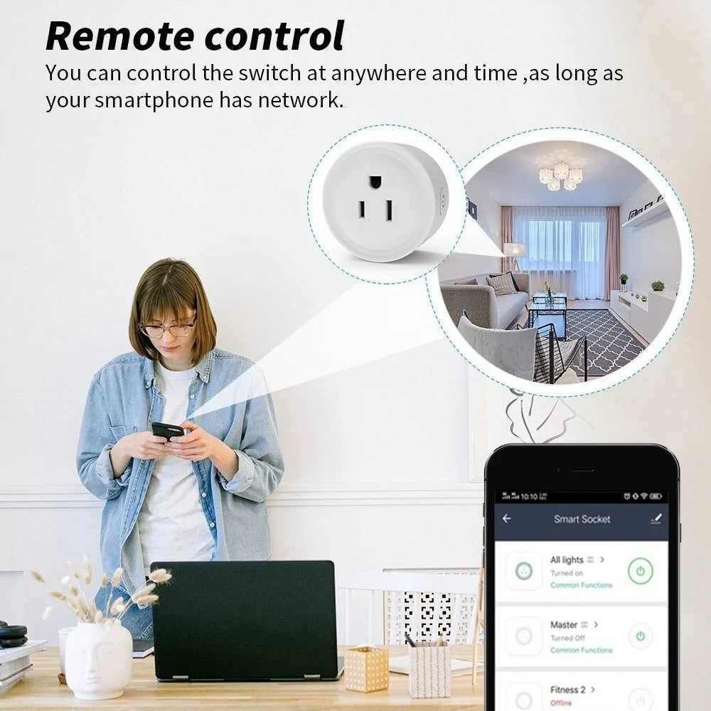 Remote Voice Control Smart Plug 110-240V US Plug Smart Plug Outlet Power Monitoring 10A/16A/20A Smart Wifi Socket Scene Linkage