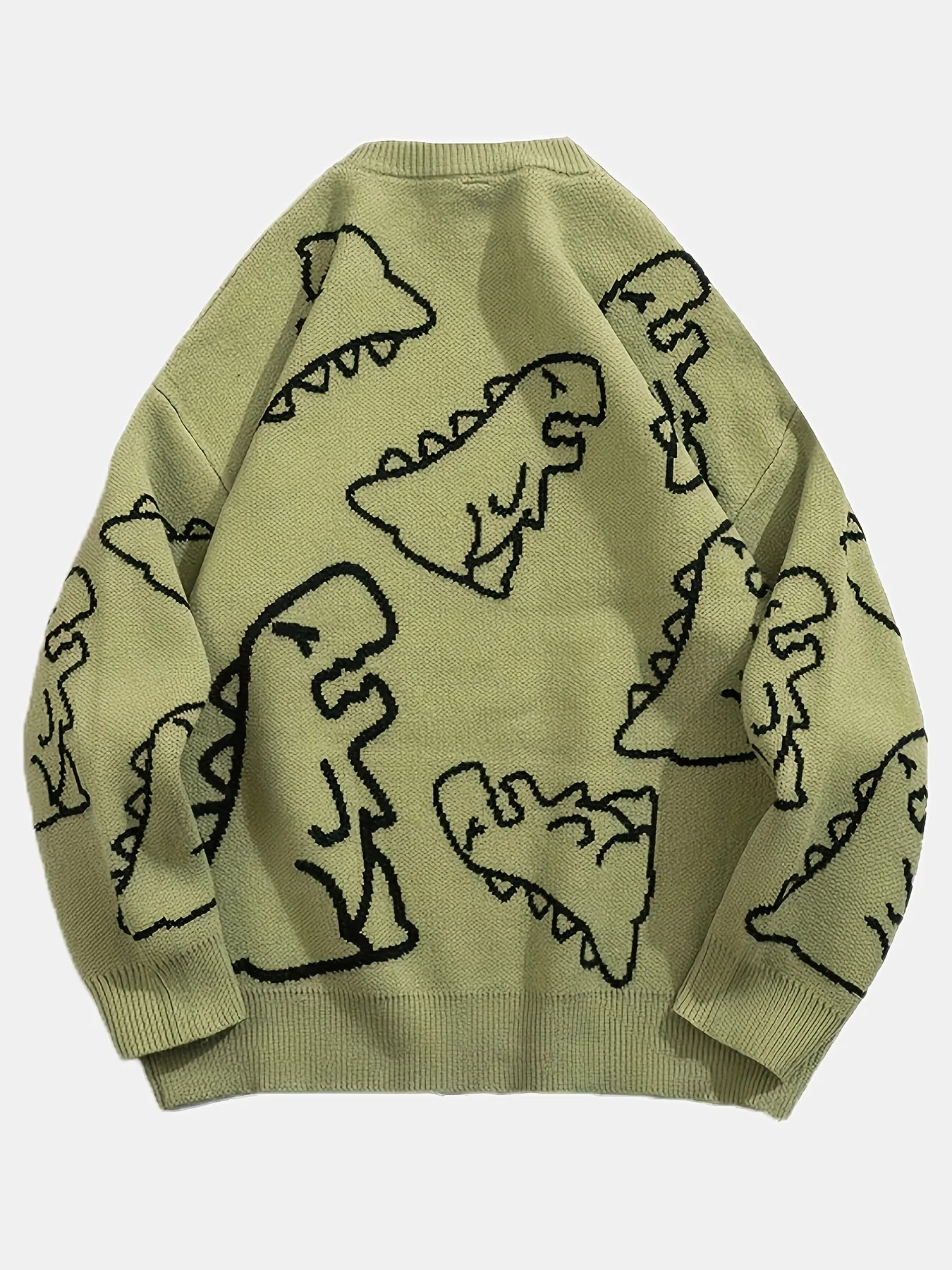 Women's Oversized Dinosaur Pattern Sweater - Cozy Long Sleeve Pullover for Casual Wear