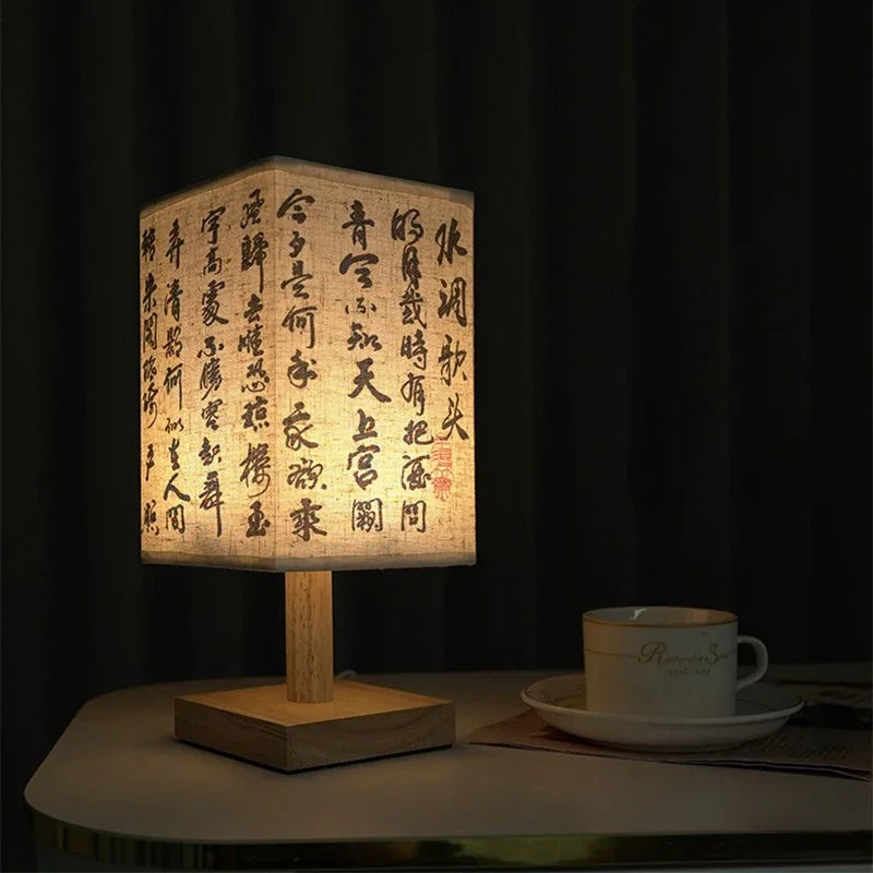 LED  Decoration Table Lamps Simple Chinese Style Dimmable Plug Night Light Fabric Lampshade Square Bedroom Bedside Desk Lights