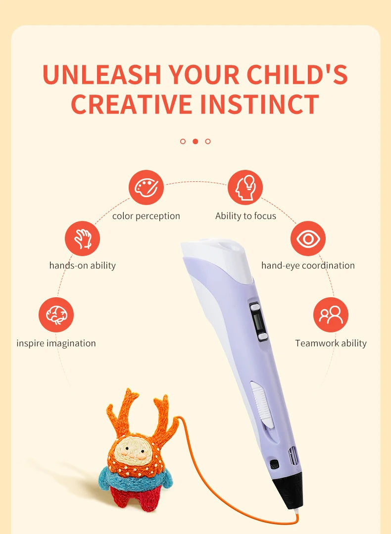 3D Pen DIY Drawing Pen With LCD Screen Compatible PLA ABS Filament Toys Safe Paiting for Children Kids Christmas Birthday Gifts