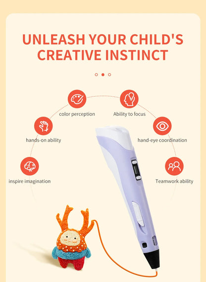 3D Pen DIY Drawing Pen With LCD Screen Compatible PLA ABS Filament Toys Safe Paiting for Children Kids Christmas Birthday Gifts