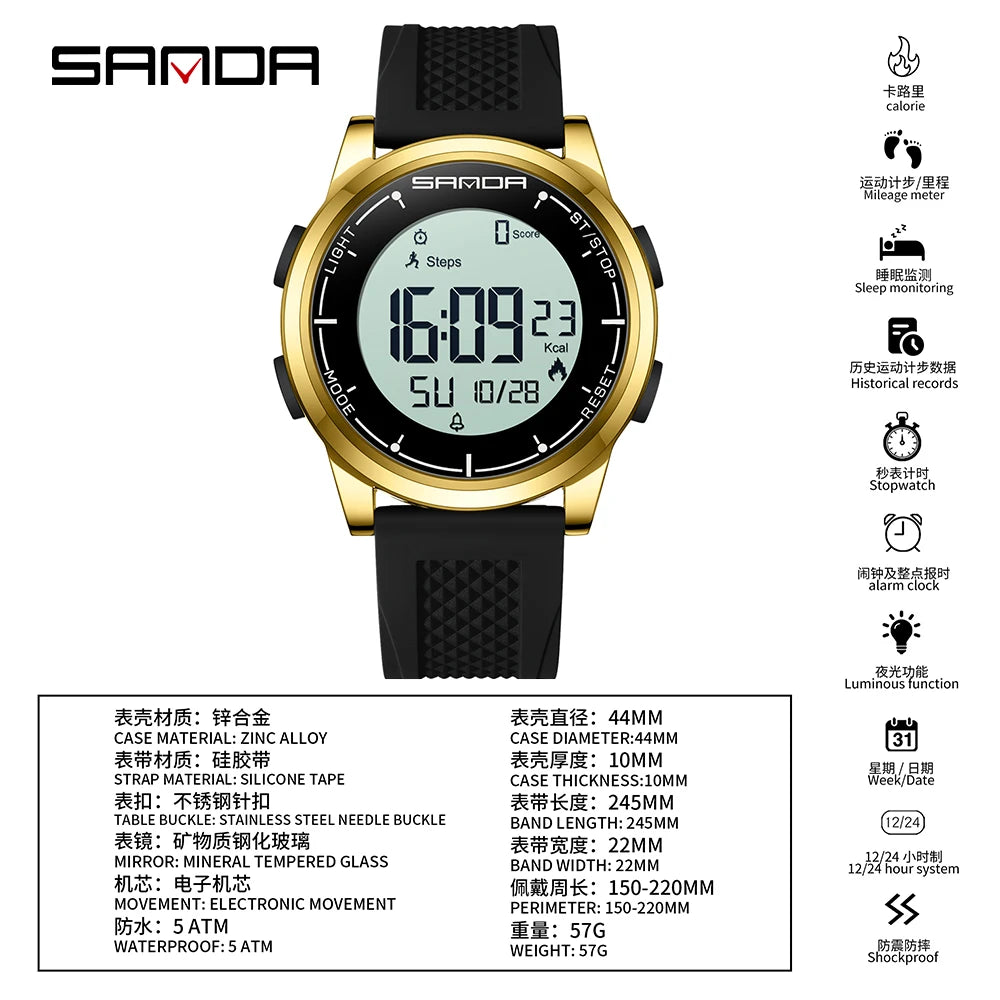 SANDA 9064 Student Sports Quartz LED Electronic Watch Calorimeter Step Electronic Watch Sleep Monitoring Smart Electronic Watch