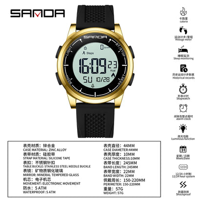 SANDA 9064 Student Sports Quartz LED Electronic Watch Calorimeter Step Electronic Watch Sleep Monitoring Smart Electronic Watch