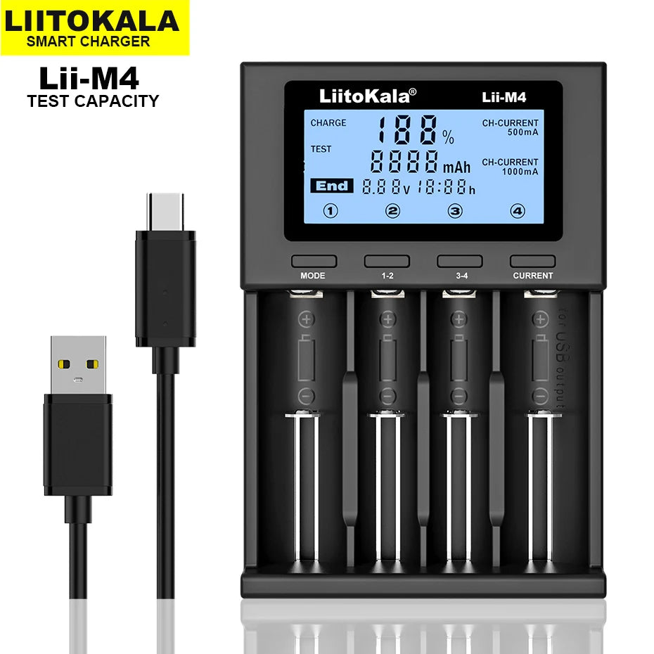 LiitoKala Lii-M4 Lii-CH4 18650 Charger LCD Display Universal Smart Charger Test Capacity 26650 18650 21700 AA AAA Battery 4slot