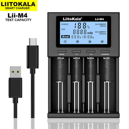 LiitoKala Lii-M4 Lii-CH4 18650 Charger LCD Display Universal Smart Charger Test Capacity 26650 18650 21700 AA AAA Battery 4slot