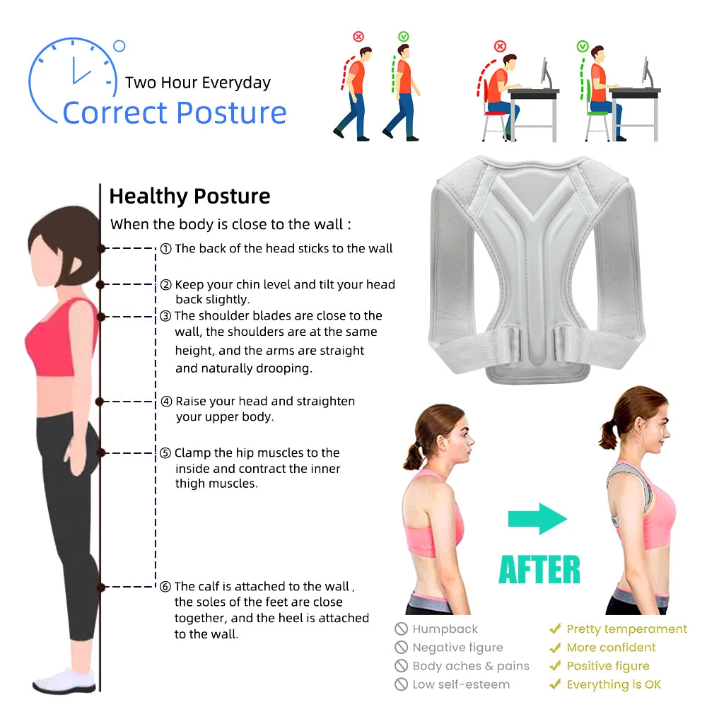 Adjustable Back Posture Corrector Neck Braces Training Equipment Home Office Men Women Postura Shoulder Support Correction Belt