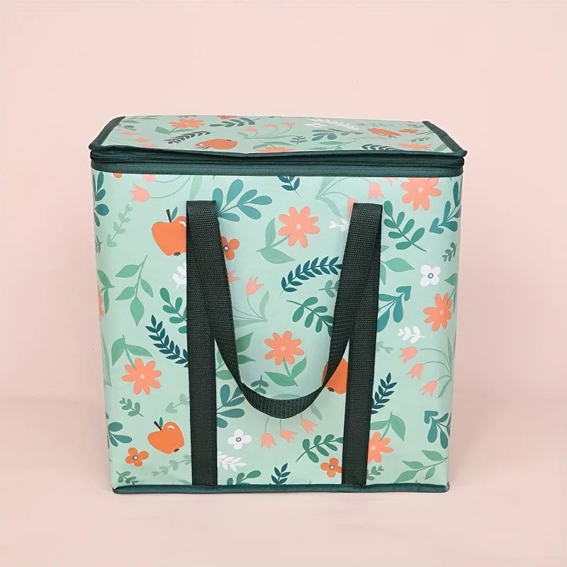 Large Reusable Grocery Bag - Keeps Food Hot/Cold for Hours, Durable Zipper Top, Spacious Interior with Storage Pockets