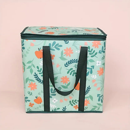 Large Reusable Grocery Bag - Keeps Food Hot/Cold for Hours, Durable Zipper Top, Spacious Interior with Storage Pockets