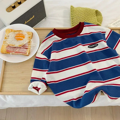 Children Clothes For Baby Girl Boys T-shirt Stripe Cotton 2-7Y Long Sleeves Shirts Teen Hoodie Bottoming Spring Shirt Kids Tops