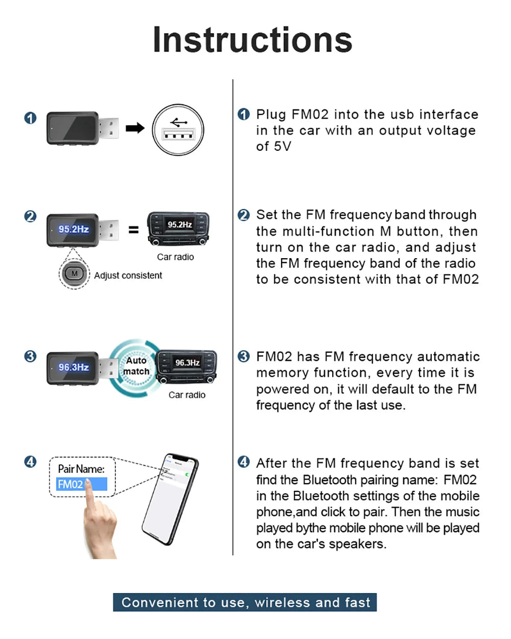 Car Bluetooth 5.3 FM02 Mini USB Transmitter Receiver with LED Display Handsfree Call Car Kit Auto Wireless Audio For Fm Radio