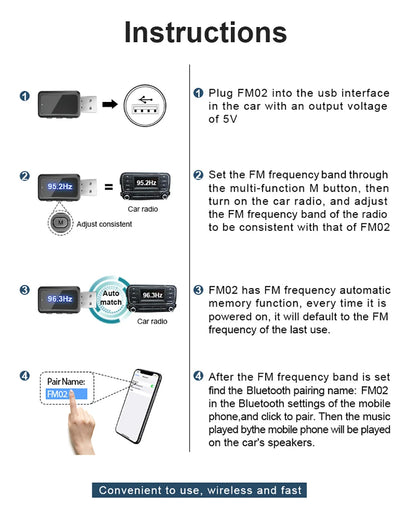 Car Bluetooth 5.3 FM02 Mini USB Transmitter Receiver with LED Display Handsfree Call Car Kit Auto Wireless Audio For Fm Radio