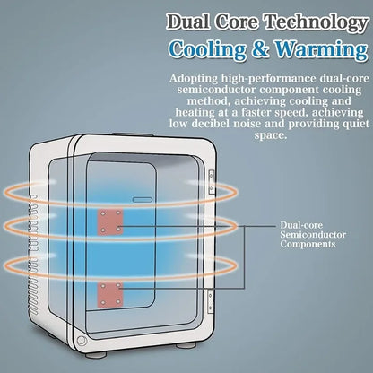 Mini Fridge 25L Dual-Core Compact Refrigerator For Car Portable AC/DC Small Cooler And Warmer With Digital Temperature Control