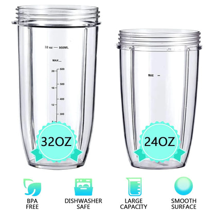 Blender Cup Set for NutriBullet Blenders 600W/900W PRO Extractor Blade 32Oz & 24Oz Huge Cups Blender Replacement Parts