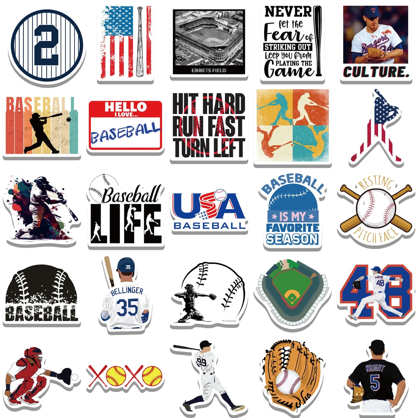 Baseball Stickers 52PCS Sports Baseball Stickers for Water Bottles,Baseball Sticker,Baseball Helmet Stickers