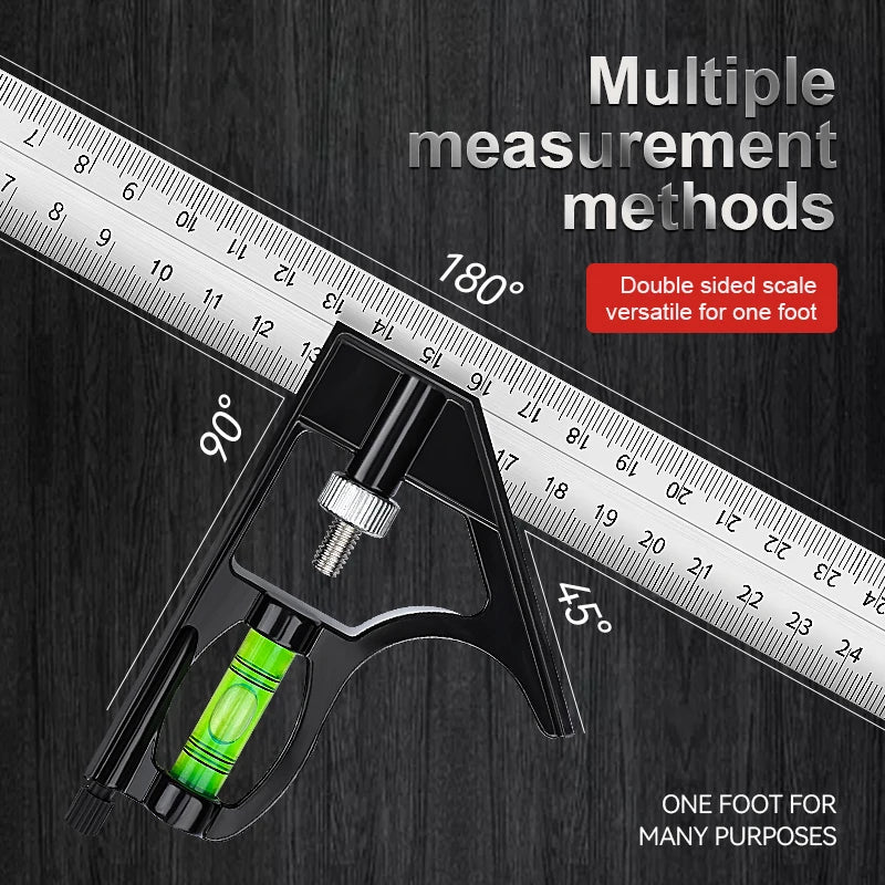 Multi Functional Combination Adjustable Right Angle Ruler and Protractor, Movable Measuring Tool Measuring Instrument