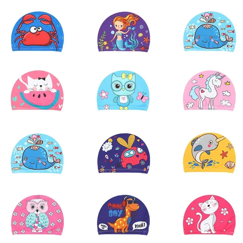 10pcs Children's Swimming Caps Elastic Fabrics Swimming Pools Water Sports Boys' and Girls' Swimming Caps Boys' Swimming Caps