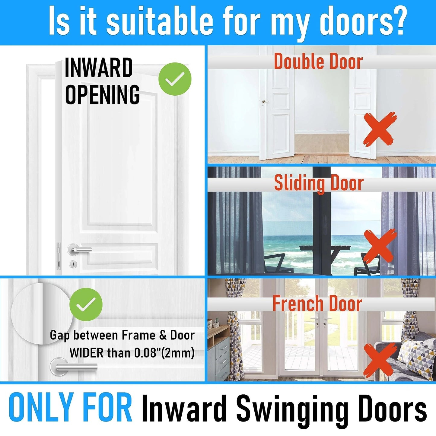 Door Reinforcement Lock Home Security Door Lock with 3" Stop Withstand 800 lbs For Inward Swinging Safety Door Lock