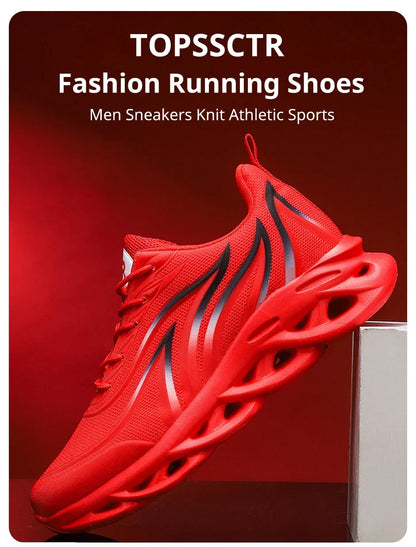 Stylish Running Shoes Men's Flame Printed Sneakers Knitted Sneakers Blade Cushioned Jogging Sneakers Lightweight Tenis Masculino