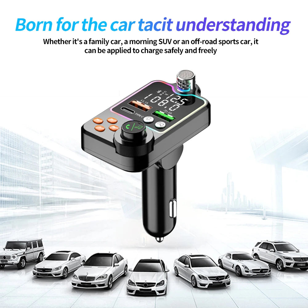 Bluetooth 5.0 Car FM Transmitter Dual USB Car Charger PD Type-C Fast Charging Wireless Handsfree Call Audio Receiver MP3 Player