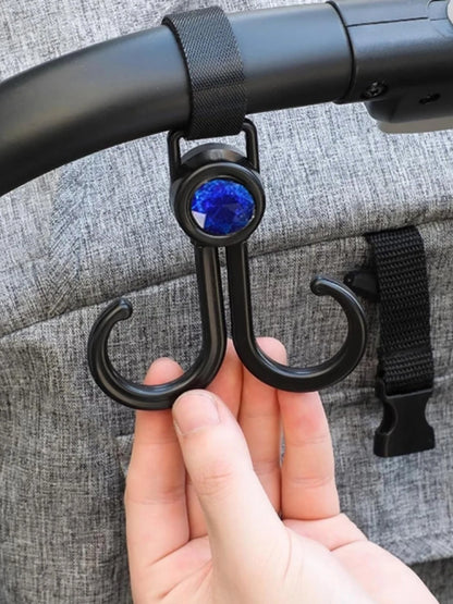 2 Pack Stroller Hooks with Hook-and-Loop - 360° Rotating Carabiner Clips for Diaper Bag, Purse, Groceries - Food Grade ABS (Univ