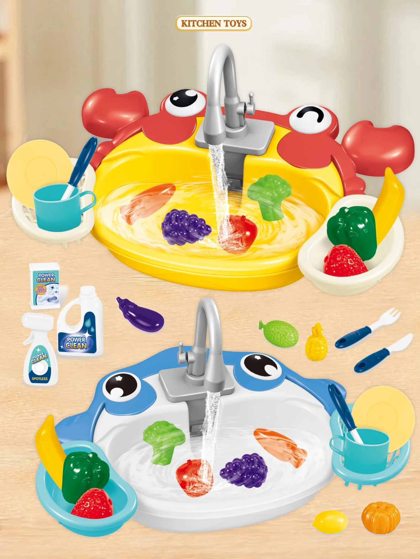Kitchen Dishwasher Playing Toys, Electric Play Kitchen Sink Simulated Kitchen Accessories Foods Fork Cup Gifts for Boys Girls