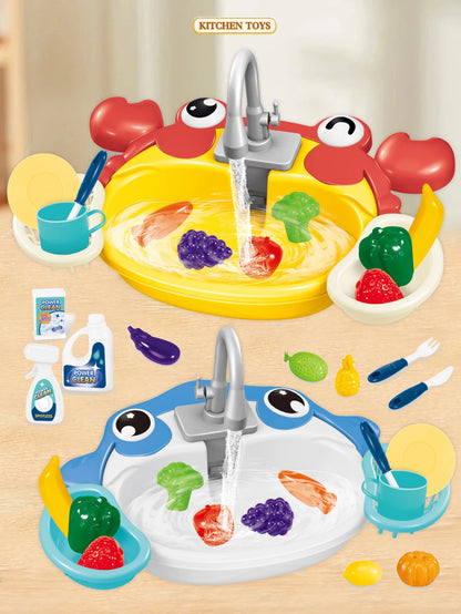 Kitchen Dishwasher Playing Toys, Electric Play Kitchen Sink Simulated Kitchen Accessories Foods Fork Cup Gifts for Boys Girls