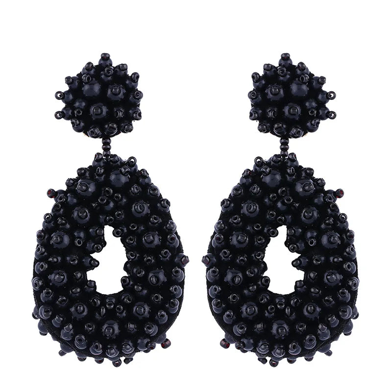 Bohemian Black Beaded Earrings Handmade Beads Drop Dangle Earrings For Women Statement Earrings Big Jewelry Brincos Accessories