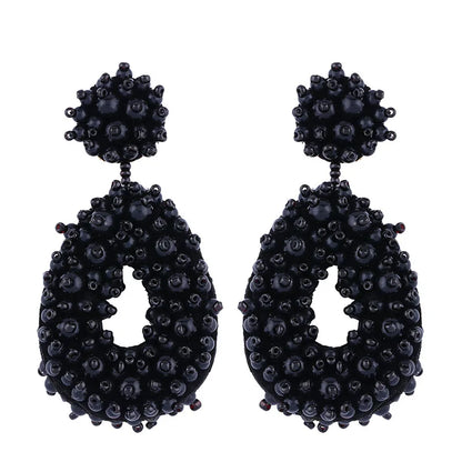 Bohemian Black Beaded Earrings Handmade Beads Drop Dangle Earrings For Women Statement Earrings Big Jewelry Brincos Accessories