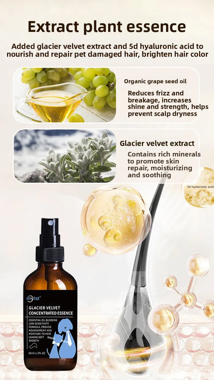 Pet hair care spray remove static electricity, brighten hair, remove body odor, open knot, leave-in day care essential oil spray